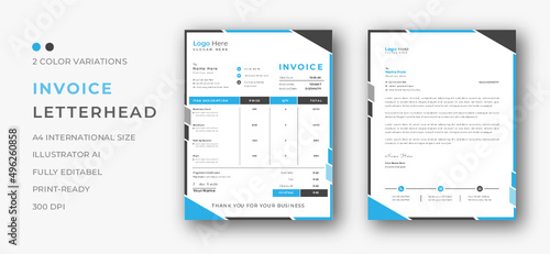 Professional invoice and letterhead design for the corporate office. letterhead, invoice design illustration. Simple and creative modern corporate clean design..