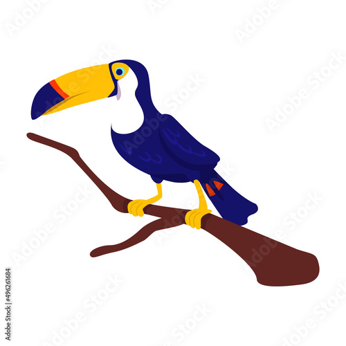 Toucan semi flat color vector character. Posing figure. Full body animal on white. Exotic bird from tropical forest simple cartoon style illustration for web graphic design and animation