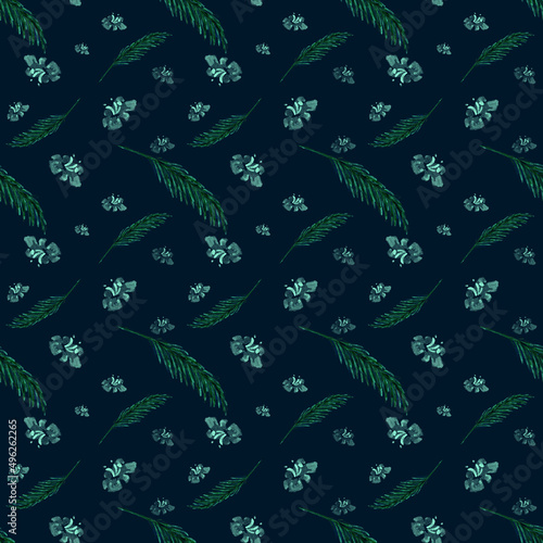 Leaves and flower seamless pattern