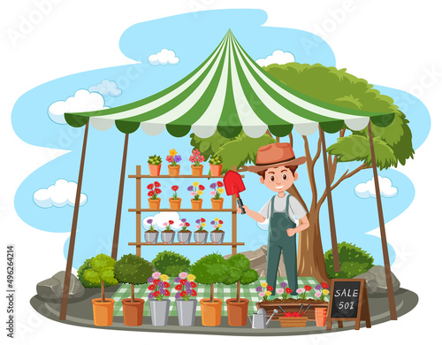 Flea market concept with plant shop