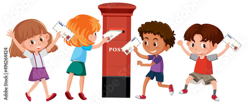 Childen sending letters with postbox