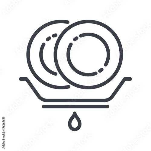 Vector dish rack line icon isolated on transparent background.