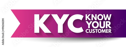 KYC Know Your Customer - guidelines in financial services to verify the identity, suitability, and risks, acronym text concept background