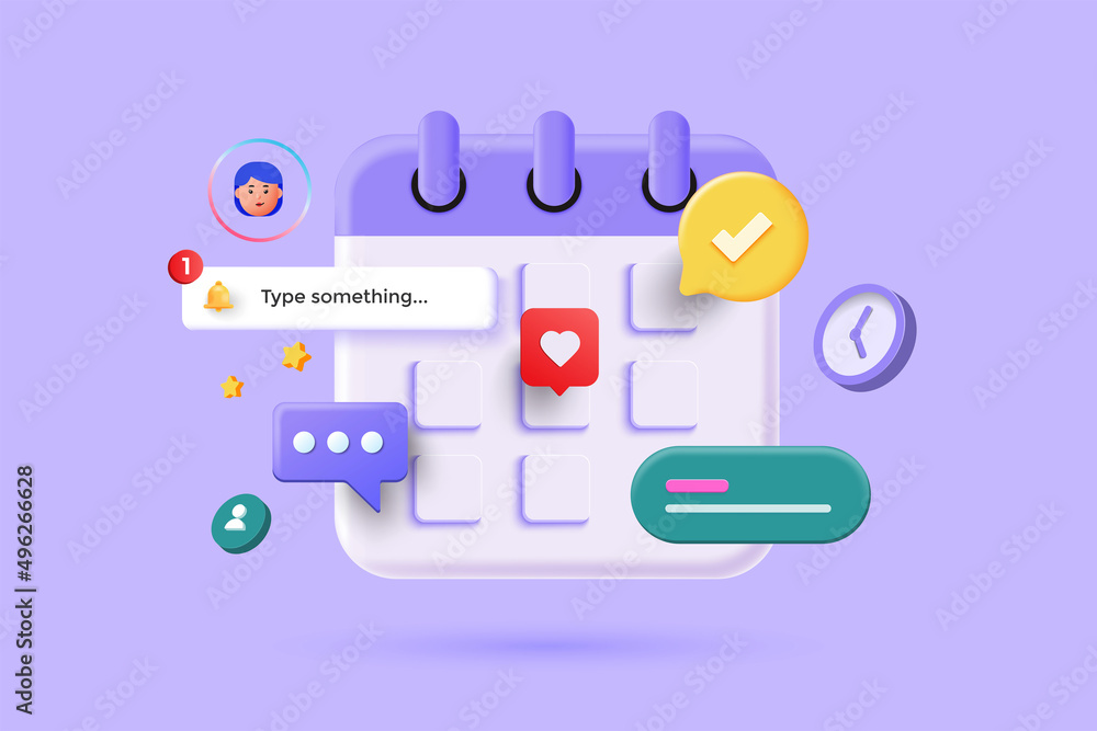 Calendar icon symbol and related icons in minimal cartoon style design. Day month year time concept. on purple background. Vector 3d illustration Calendar icon symbol and related icons in minimal cartoon style design. Day month year time concept. on purple background. Vector 3d illustration