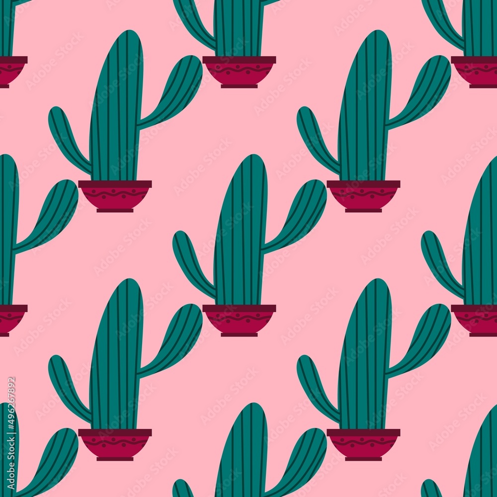 Floral seamless cactus pattern for fabrics and textiles and packaging and gifts and cards and linens and kids Floral seamless cactus pattern for fabrics and textiles and packaging and gifts and cards and linens and kids