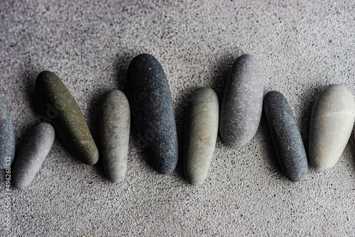 Overhead view of assorted stones on a table