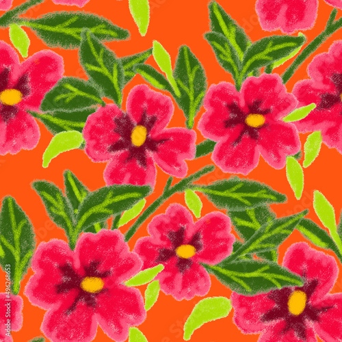 Creative seamless pattern with abstract flowers drawn with wax crayons. Bright colorful floral print. © Natallia Novik