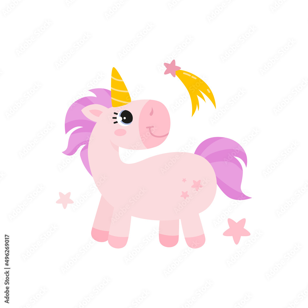 Cute vector illustration of a unicorn isolated on white