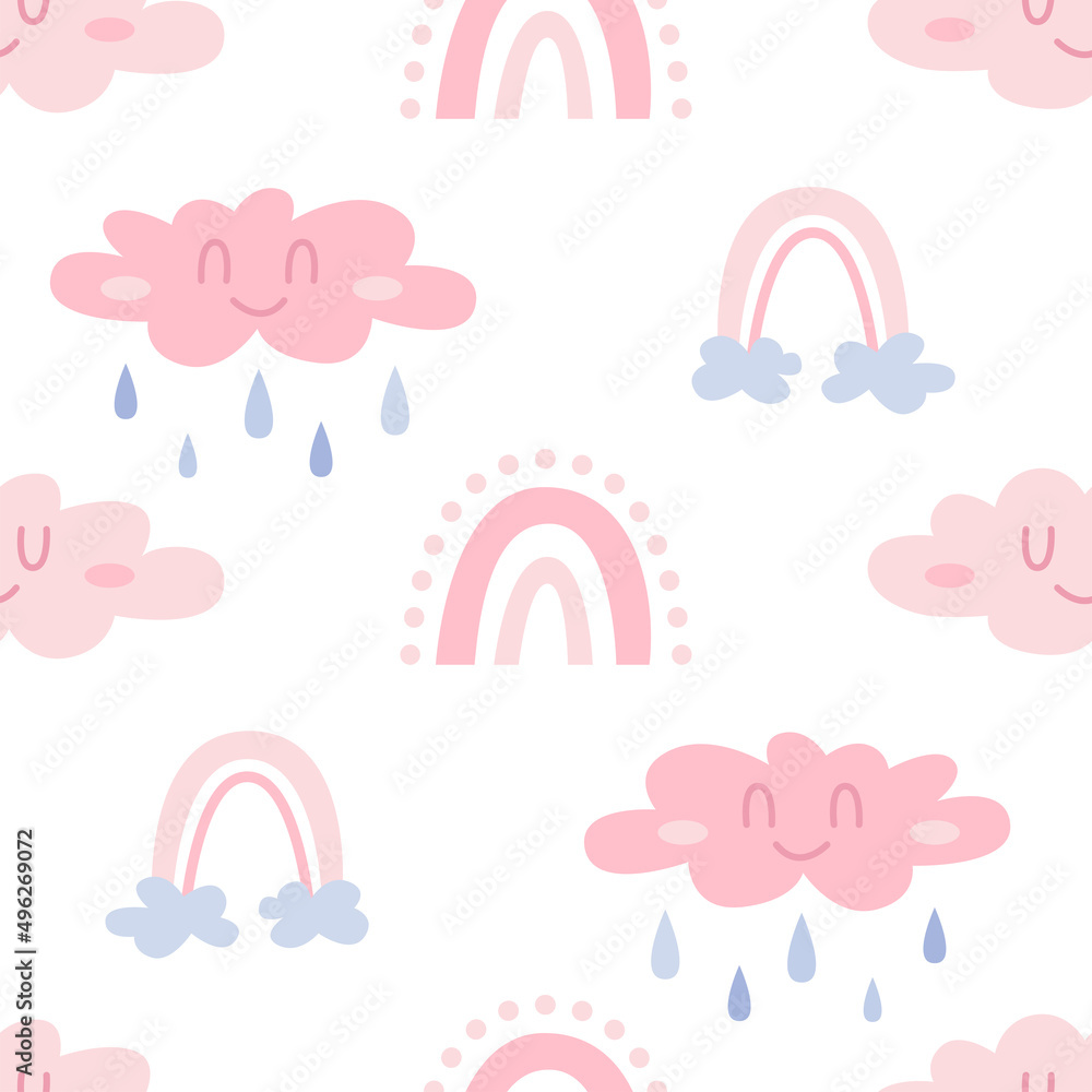 Seamless vector pattern with clouds and rainbows Seamless vector pattern with clouds and rainbows