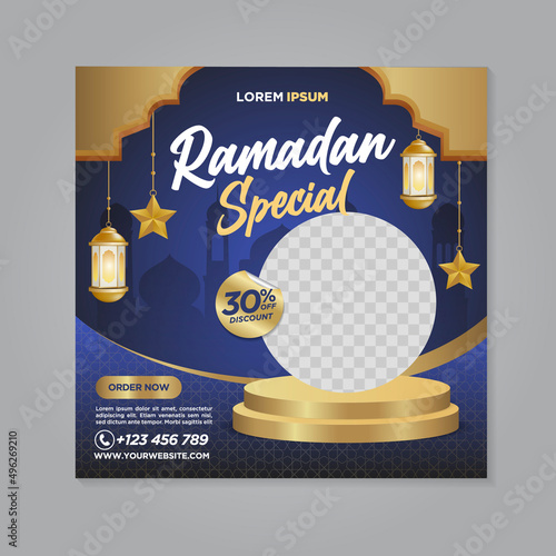 Restaurant food social media banner post design template, special ramadan