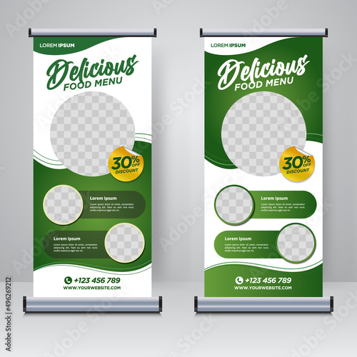 Food and Restaurant roll up banner design template