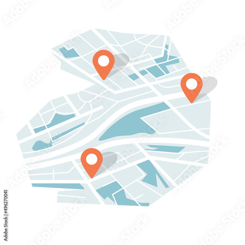 City map with navigation icons