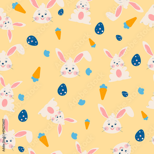 Seamless pattern with white bunny and bunny face