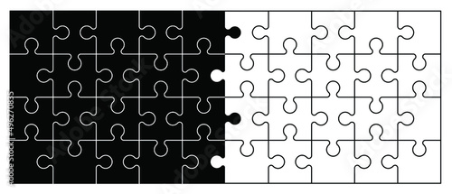 jigsaw puzzle pieces connection line pattern. Puzzle pieces icon or pictogram. Cartoon vector outline. Autism awareness logo or symbol. Puzzels. Teamwork concept. Mosic sign. Black and white