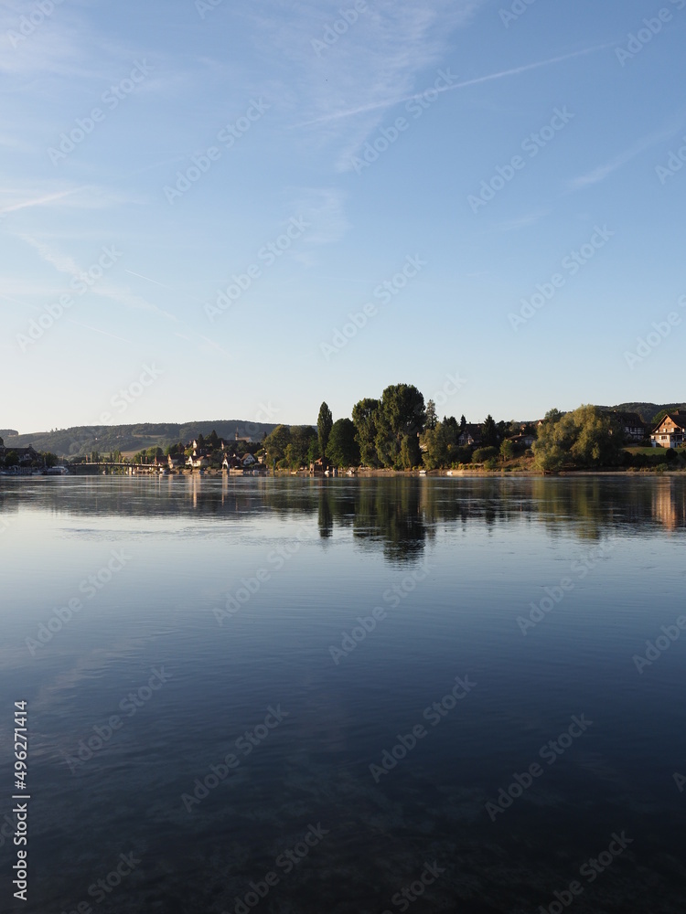 Desolate Rhine River in STEIN AM RHEIN in SWITZERLAND - vertical Desolate Rhine River in STEIN AM RHEIN in SWITZERLAND - vertical