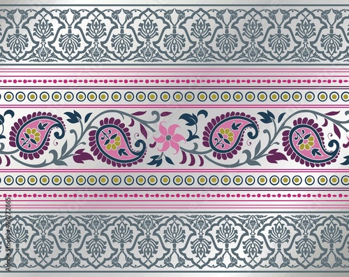 wedding card design, traditional paisley floral pattern , India 