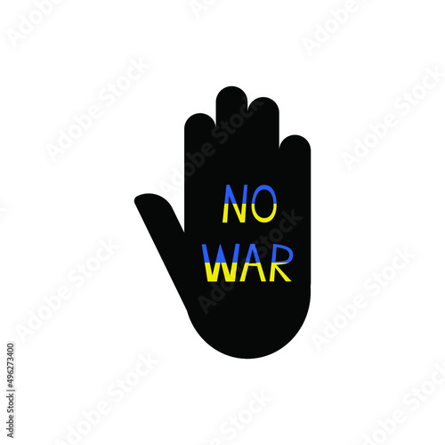 No war sign on hand silhouette icon. No war in Ukraine concept. Military conflict between Ukraine and Russia. Stop aggression and military attack. Stop war.