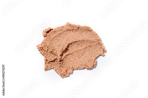 Expanded pork pate on white background. Top view