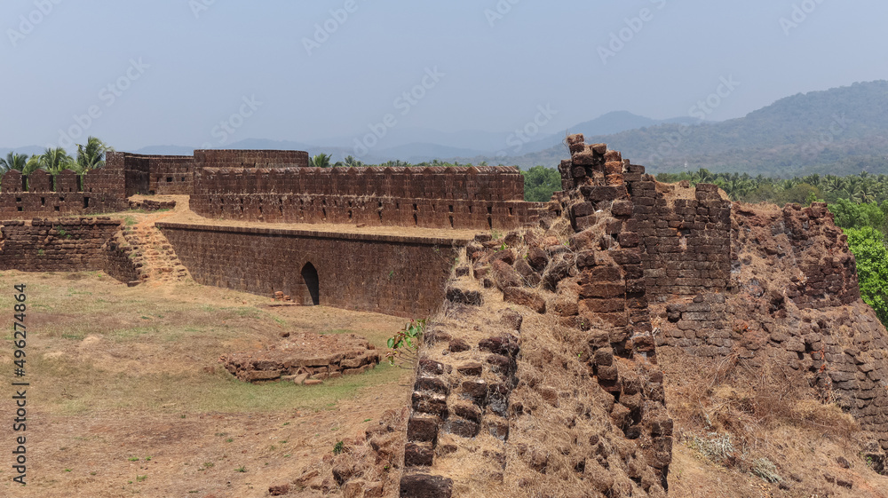 Fallen ruined Protection Wall of Fort, Mirjan Fort, Uttara Kannada, Karnataka, India