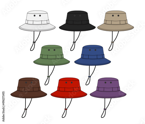 Boonie hat ( adventure hat ) template vector illustration set