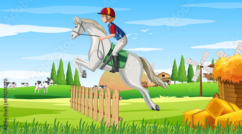 Horse riding scene with jockey and horse