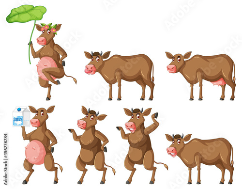 Set of different milk cows in cartoon style