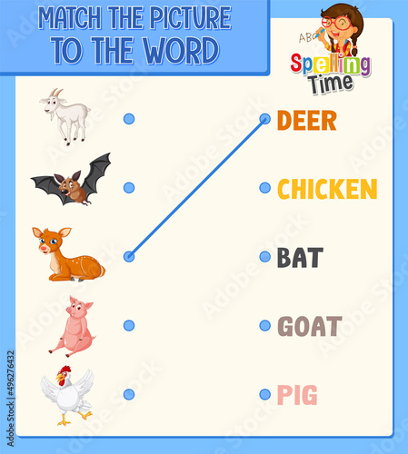 Word to picture matching worksheet for children