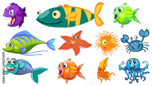 Sea animals cartoon collection