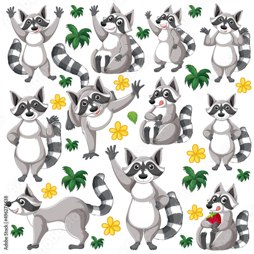 Funny raccoon  on white background element