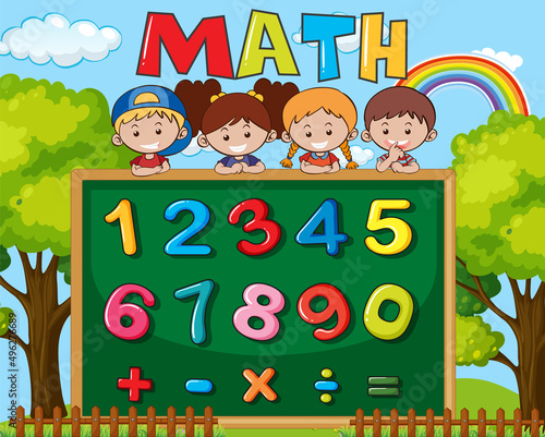 Number 0 to 9 with math symbols