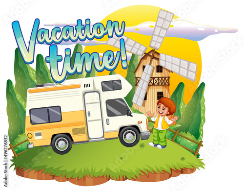 Summer travel vacation logo concept with motorhome