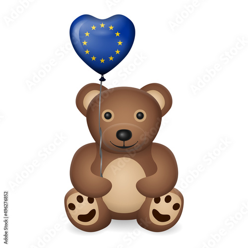 Bear with EU flag heart balloon
