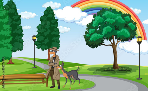 Set of different domestic animals in nature park