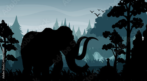 Silhouette shadow of forest scene