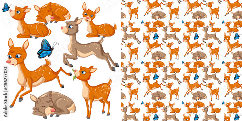 Seamless pattern with cartoon wild animals