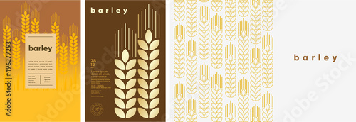 Barley. Food and natural products. Set of vector illustrations. Geometric, simple, linear style. Label, cover, price tag, background.