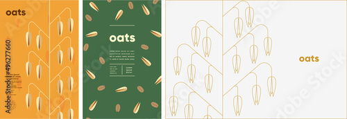 Oats. Food and natural products. Set of vector illustrations. Geometric, simple, linear style. Label, cover, price tag, background. photo