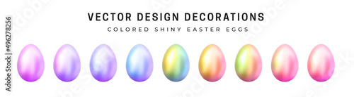 Realistic Vector Easter Eggs. Set of colorful Easter eggs with a metallic glossy sheen. Isolated on white background. Interesting light reflections