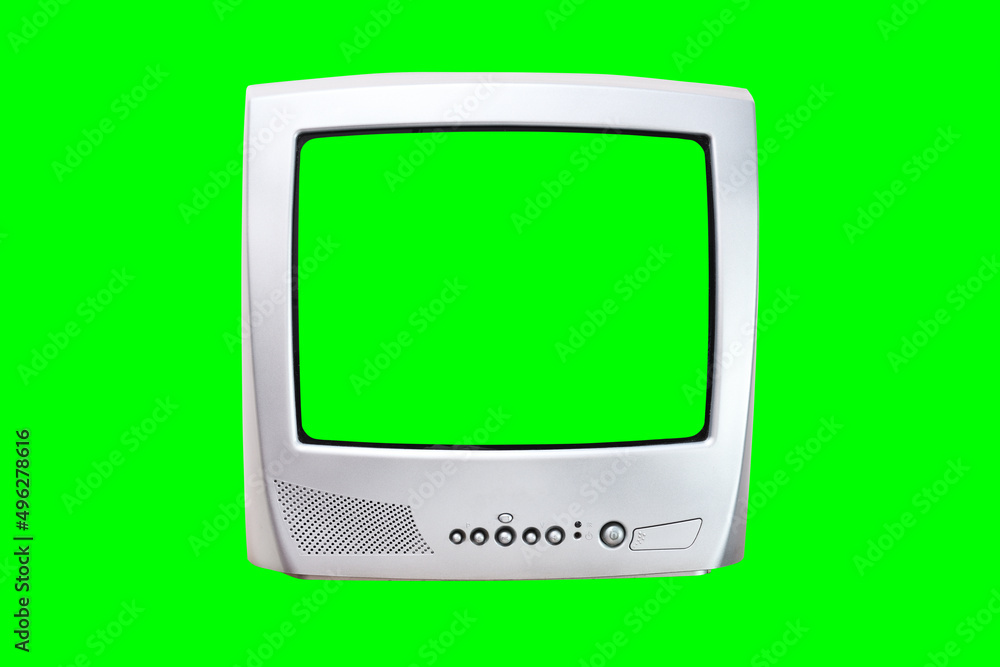 The old TV on the isolated. Old green screen TV for adding new images to the screen. The old TV on the isolated. Old green screen TV for adding new images to the screen.