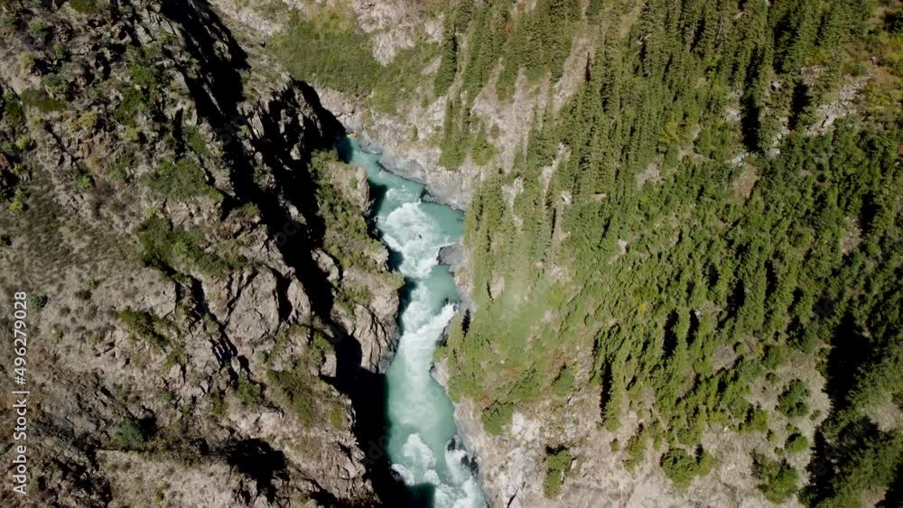 Incredible top view of a mountain river in the canyon of Central Asia Incredible top view of a mountain river in the canyon of Central Asia