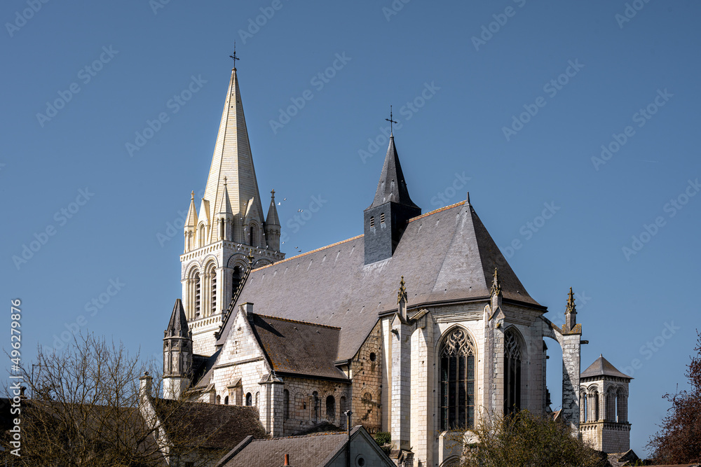 Abbey church Saint Pierre Saint Paul in Beaulieu les Loches on a sunny winter afternoon, Touraine, France