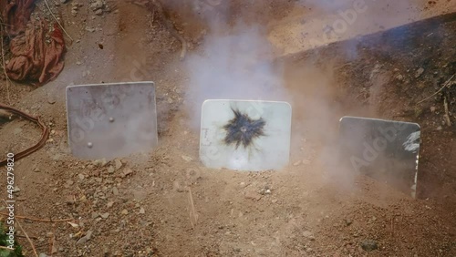 shot at factory and homemade armor plates. strength testing. armor plates made in a blacksmith shop to protect Ukrainian soldiers. conflict between ukraine and russia