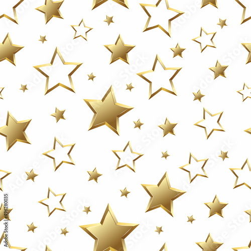 Glossy gold star seamless background on white background