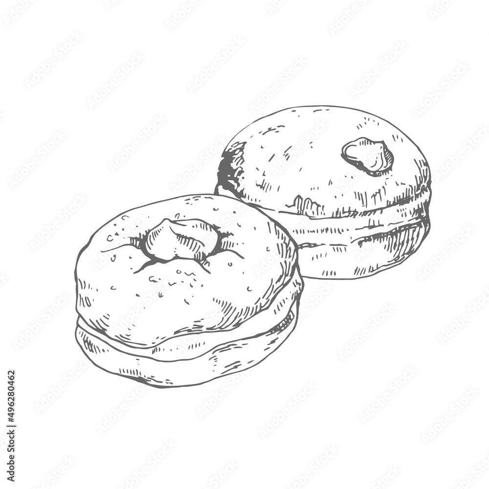 Fotografie Hand drawn vector bombolone berliner illustration set