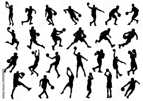 set of silhouettes of basketball players