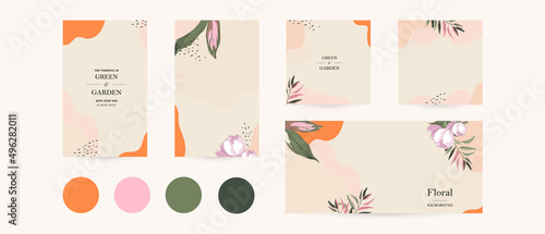 aesthetic pink green floral background. suitable for Instagram social media post cover. abstract wallpaper template with flower border 