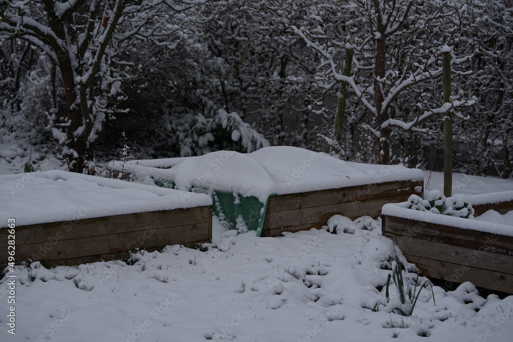 Raised bed in snow
