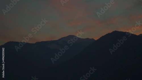 Wallpaper Mural Orange clouds above the snow covered Himalayan mountains during sunset at Manali in Himachal Pradesh, India. Sunset at the mountains. Nature background. Sky becomes orange above the mountains.  Torontodigital.ca