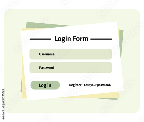 Account login and password form page on screen. Login page. sign up web forms with the detailed description. Pop up with buttons and inputs. UI, UX web elements. Vector stock illustration.