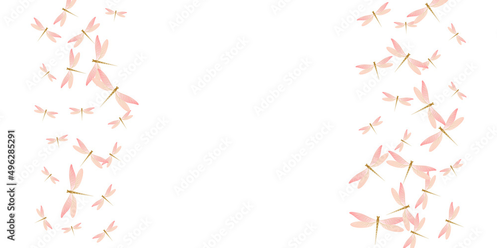 Exotic rosy pink dragonfly isolated vector illustration. Summer pretty insects. Wild dragonfly isolated children wallpaper. Tender wings damselflies graphic design. Tropical creatures Exotic rosy pink dragonfly isolated vector illustration. Summer pretty insects. Wild dragonfly isolated children wallpaper. Tender wings damselflies graphic design. Tropical creatures